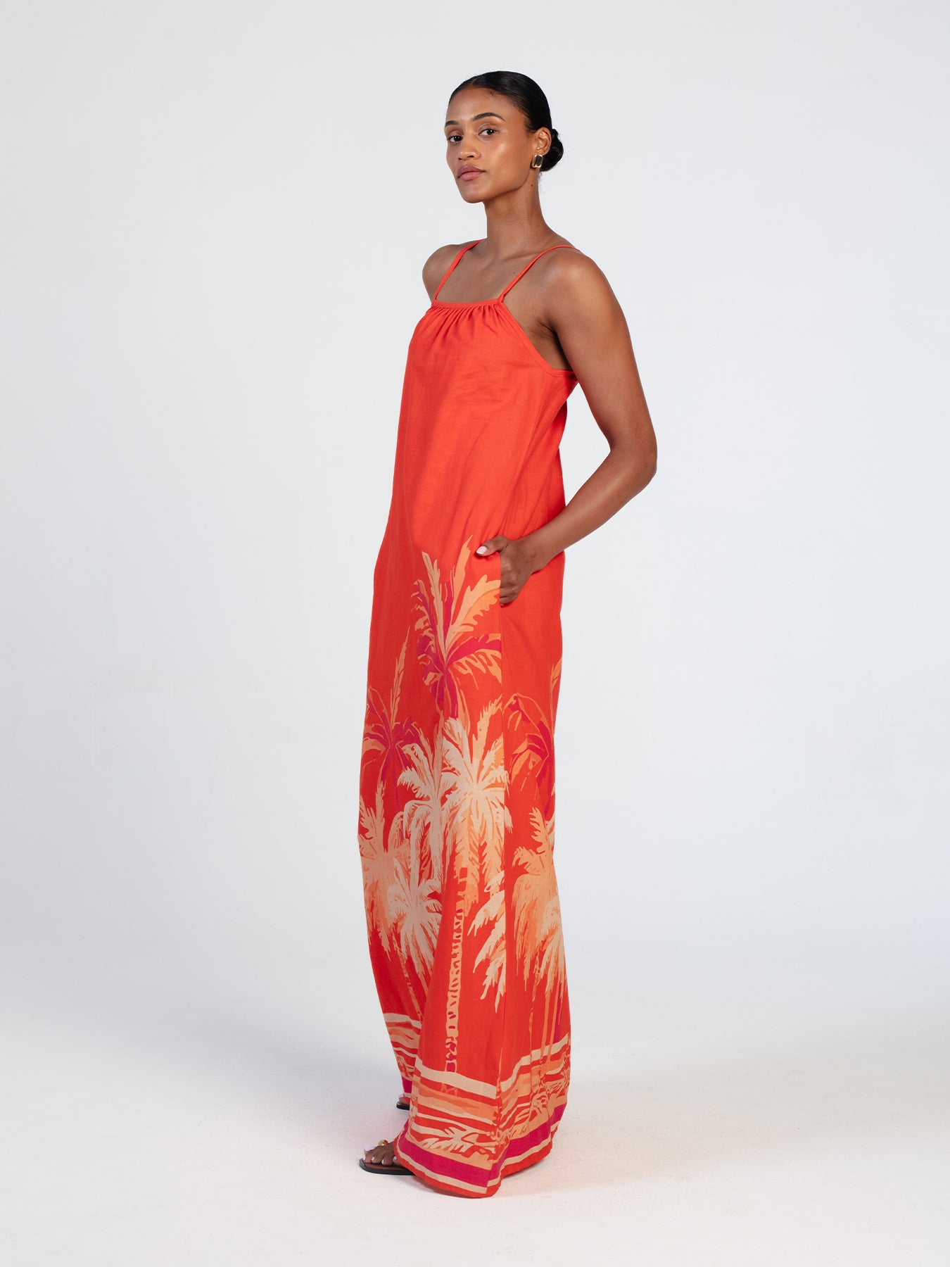 Printed Linen Sol Dress - Coco Terracota