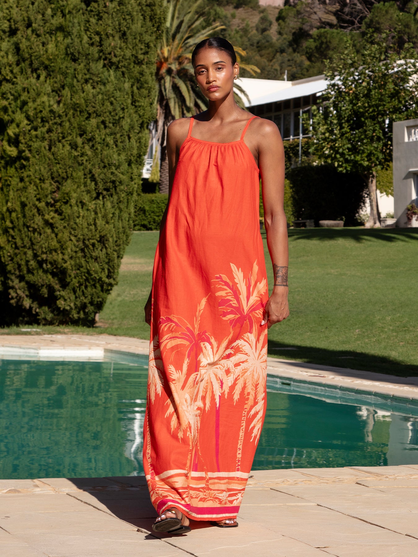 Printed Linen Sol Dress - Coco Terracota