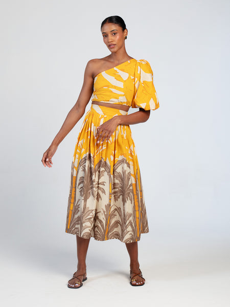 Printed Linen Taz Skirt - Avena Mustard