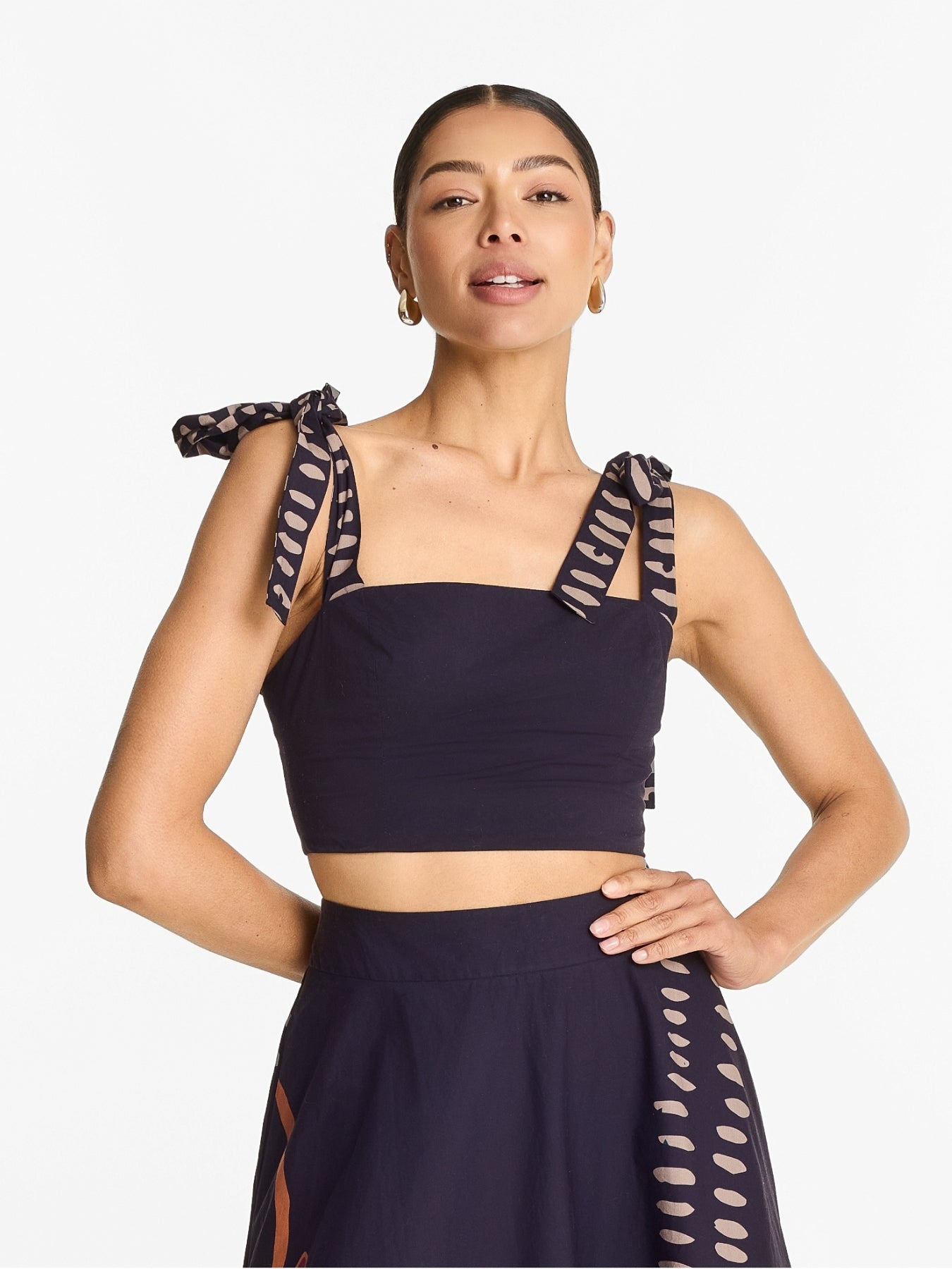 Printed Cotton Poplin Uly Top - Razu Navy