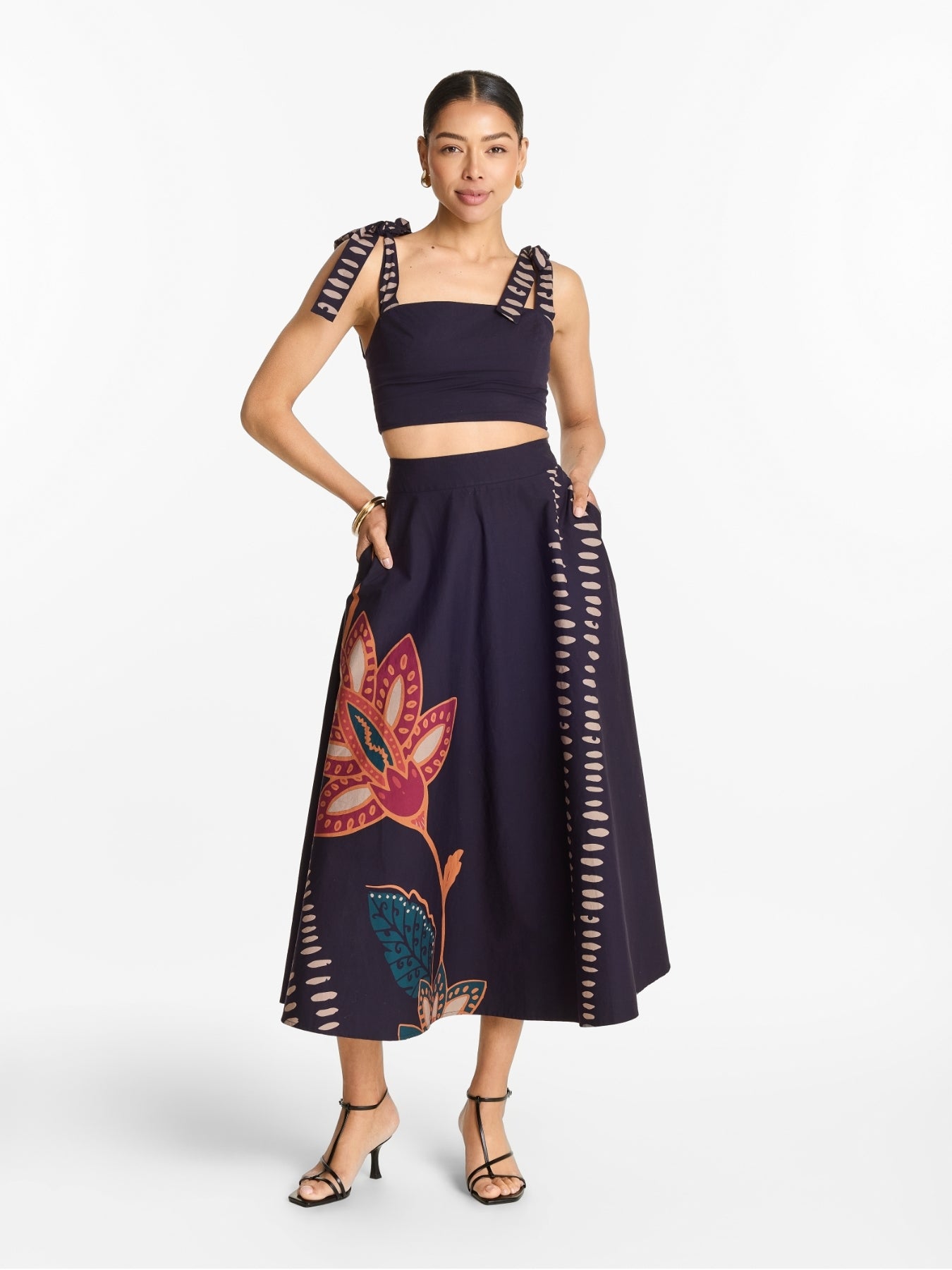 ARTS&SCIENCE skirt navy 花柄 Printed Cotton Poplin Zya Skirt - Razu Navy