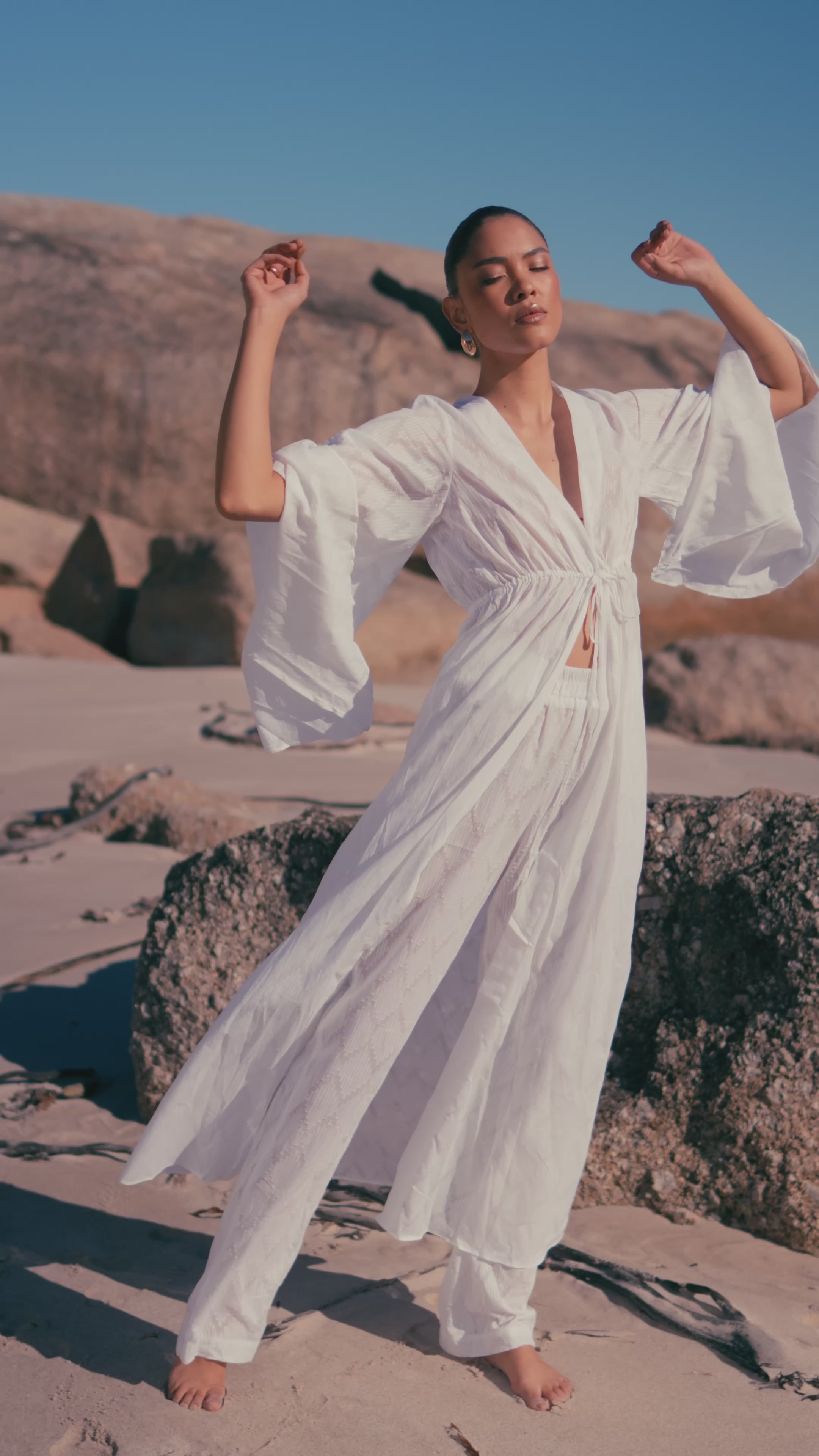 Sirene Cotton Kimono - Ondas Blanc