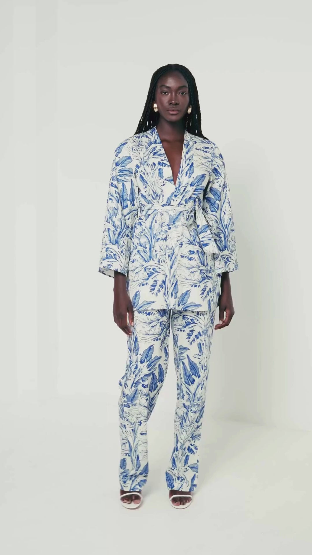 Printed Cotton Poplin Mini Kimono - Toile Blu