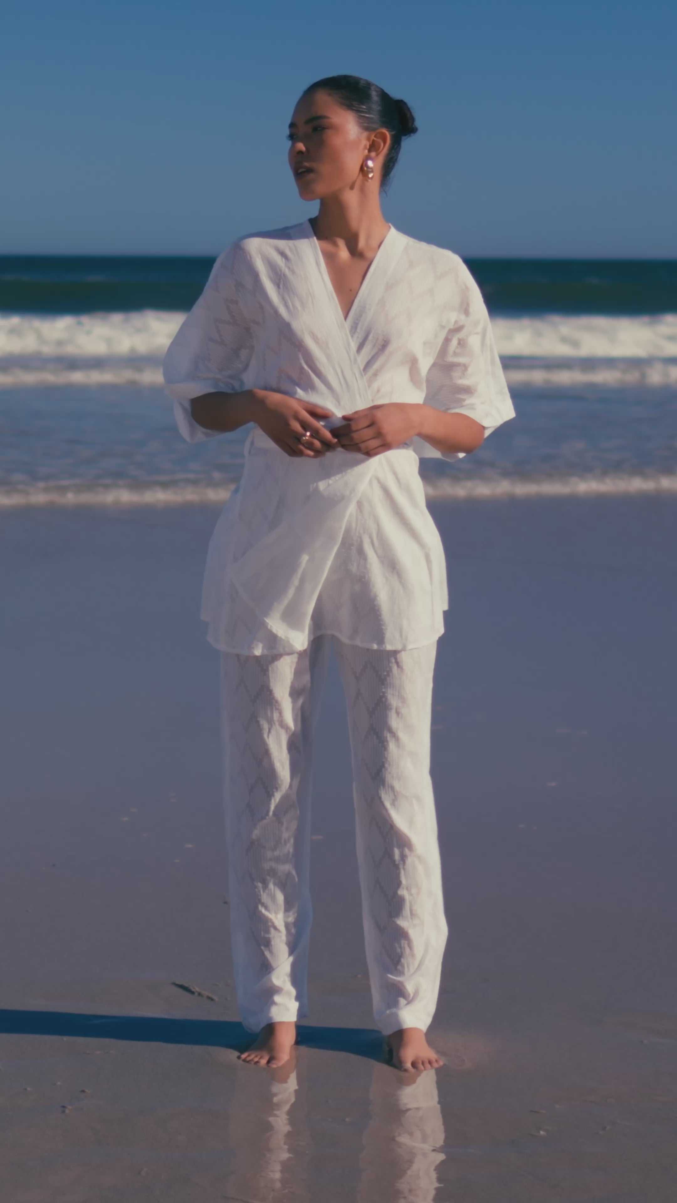 Leer Cotton Pants - Ondas Blanc