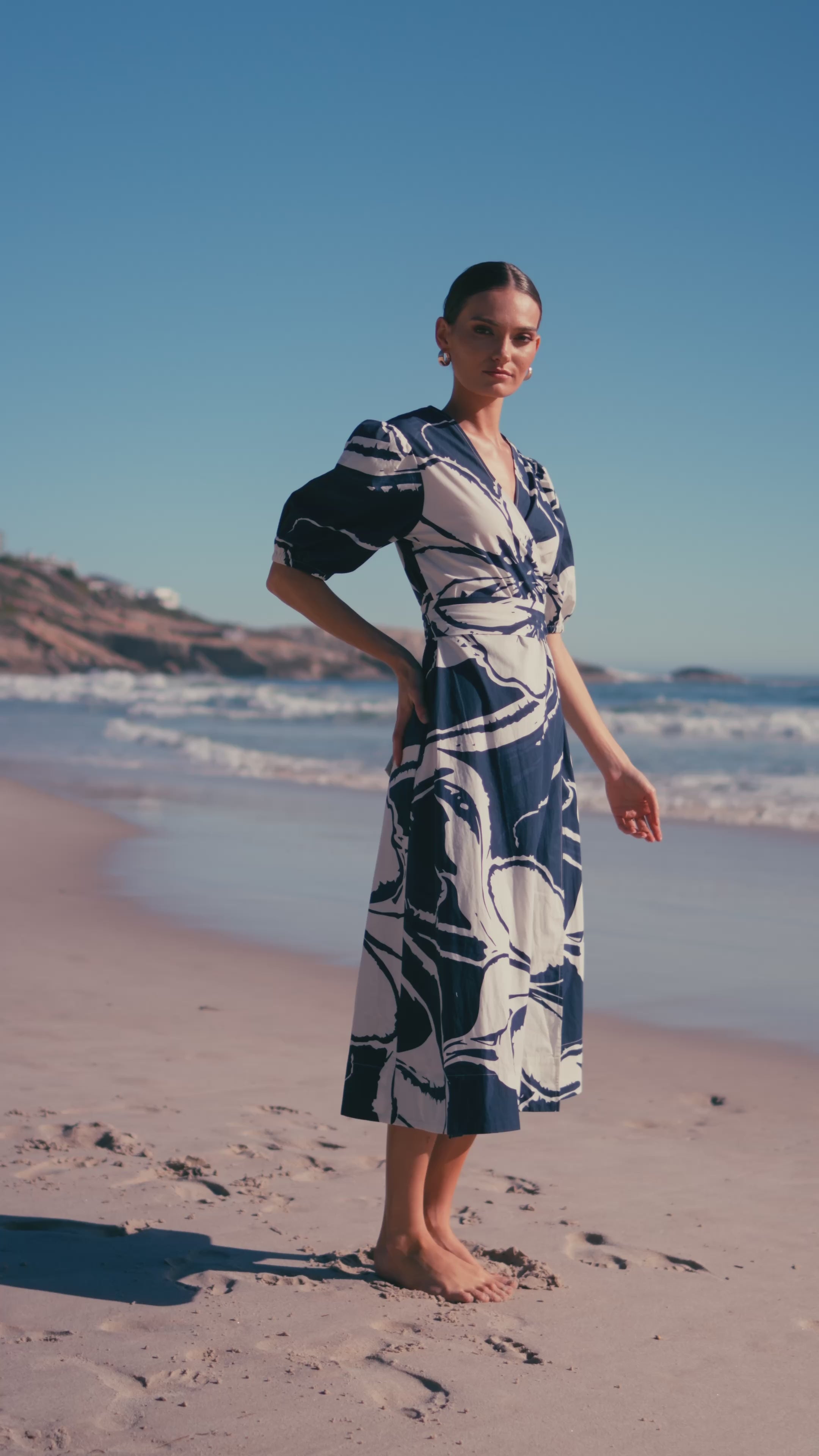 Printed Cotton Poplin Kyra Dress - Sora Navy